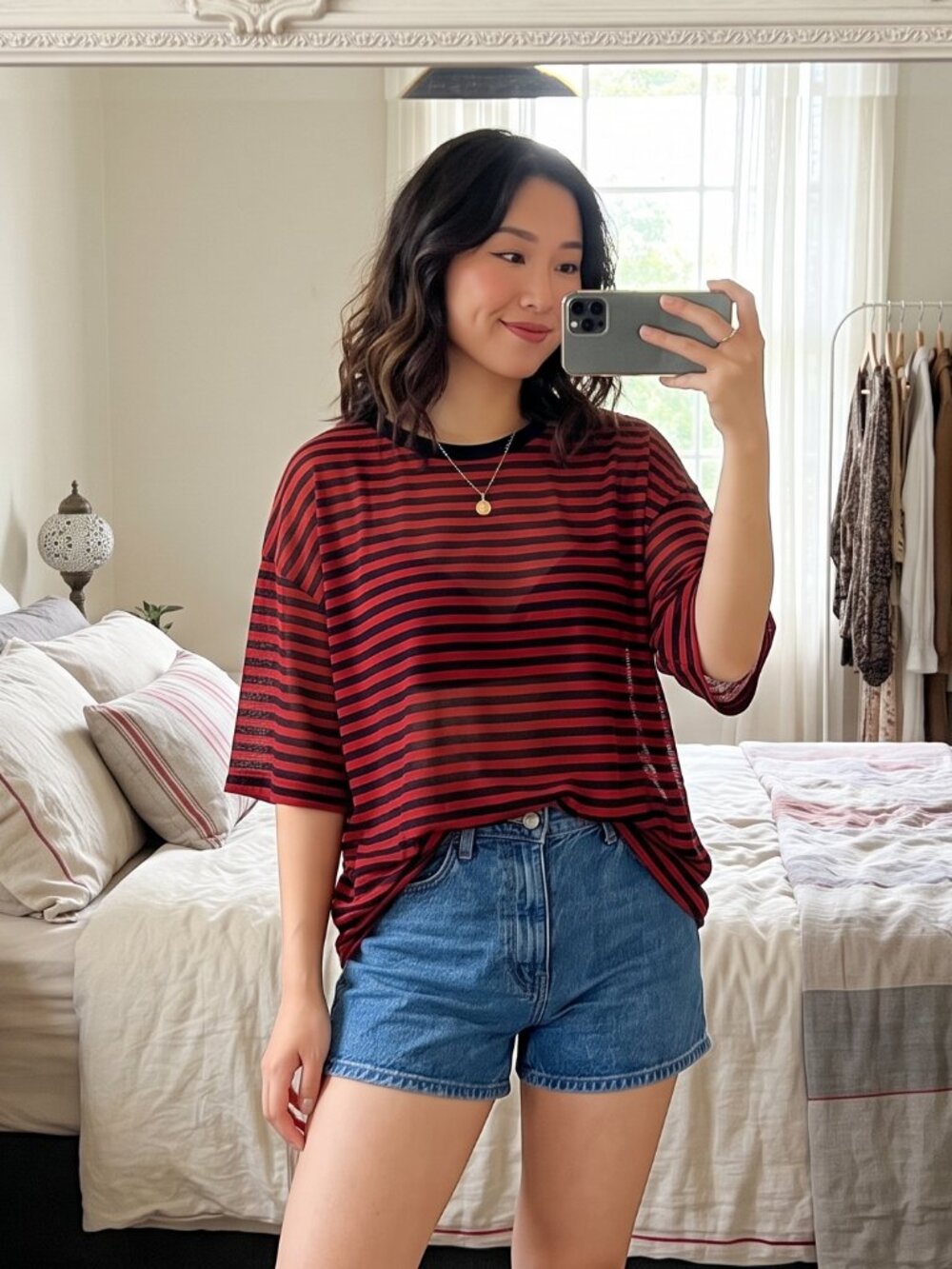 Authentic Alexander Wang Striped Crewneck T-Shirt - Navy & Red
